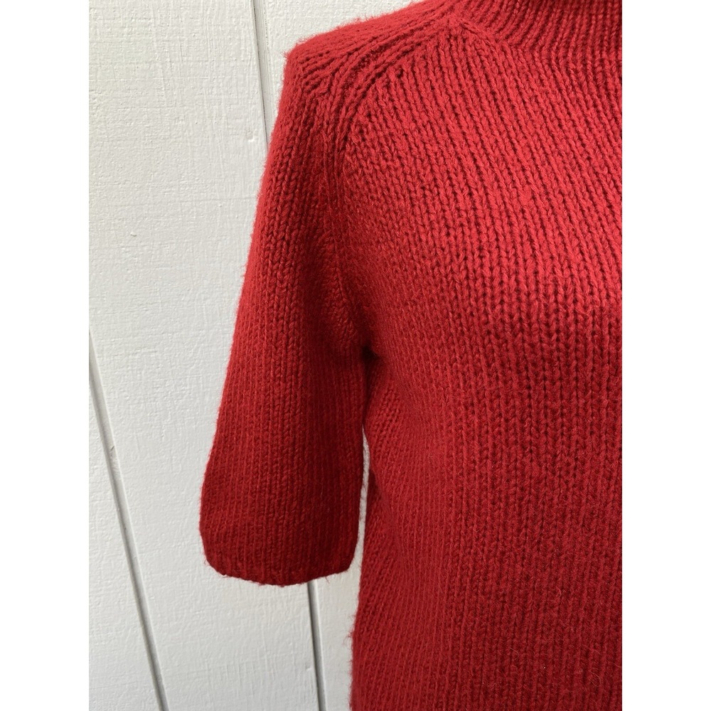 Apostrophe Women's Red Rolled Turtleneck Wool Blend Short Sleeve Sweater- Size L - Picture 3 of 11